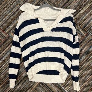 White and navy striped knit sweater